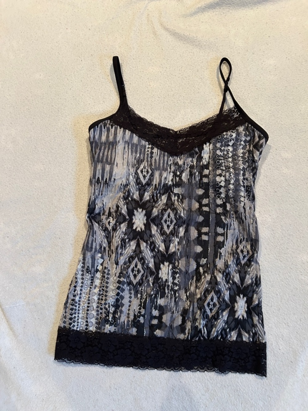 Black & Gray Lace-Trim Printed Top